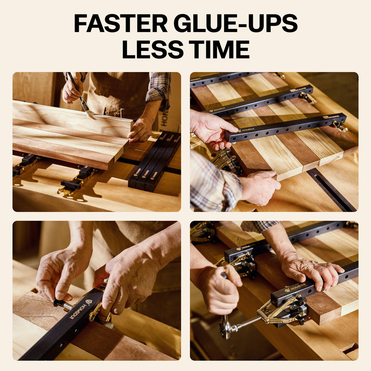 HONGDUI HD52 4-Way Pressure Non-Stick Wood Glue Panel Clamp