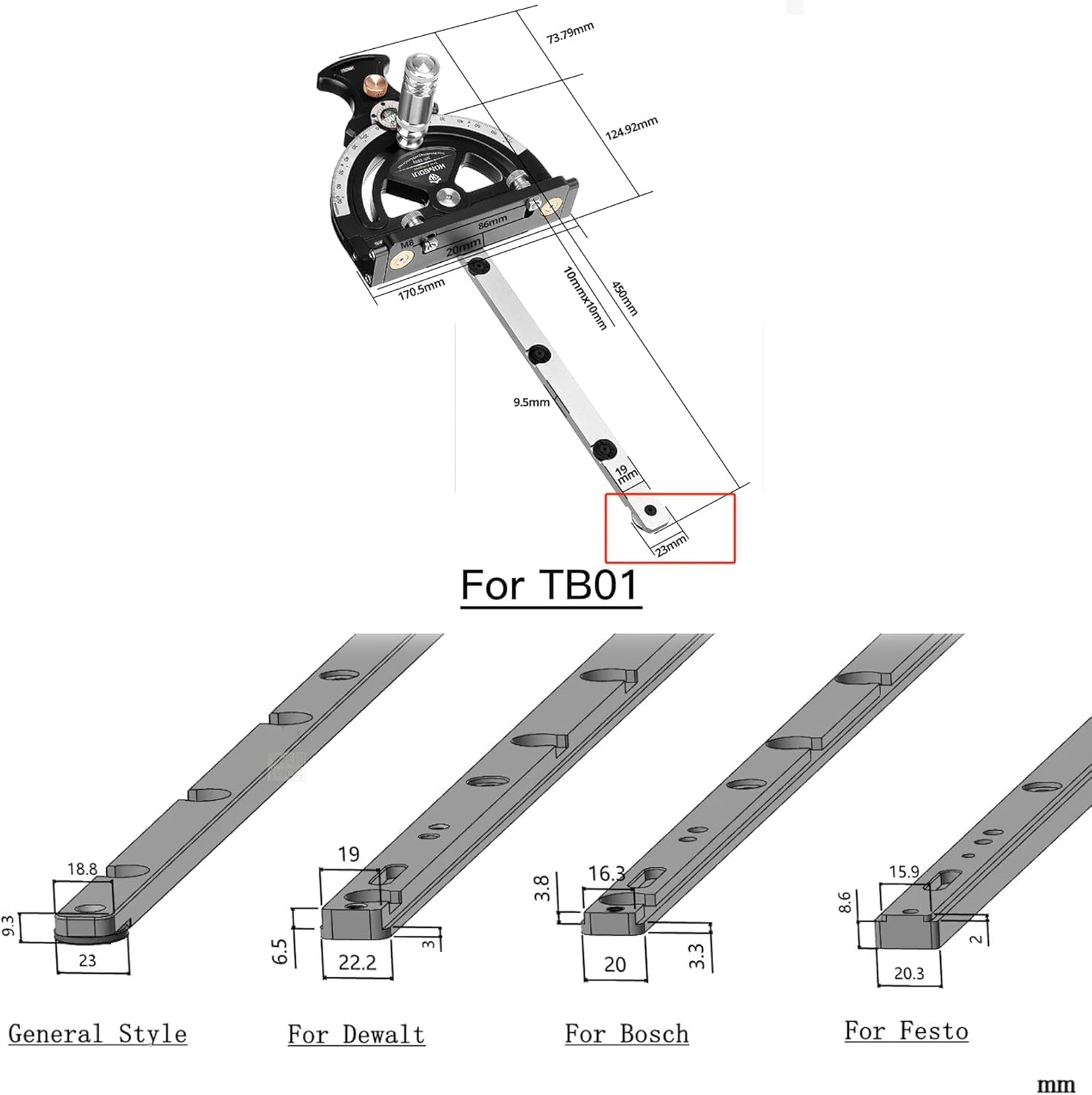 HONGDUI HD-TB02 Miter Bar for TB01 Miter Gauge